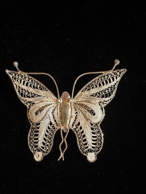 Vintage Art Deco 800 Silver Filigree Butterfly Brooch European